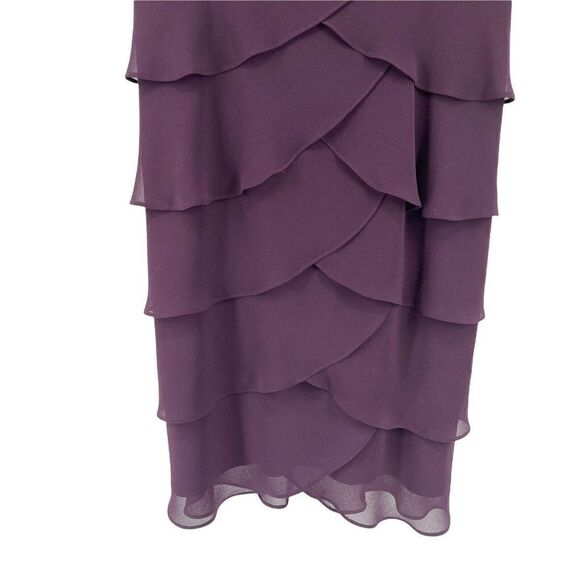 Purple Cocktail Dress Tiered Ruffle Beaded V Neck Mother Of The Bride Size 10 - Picture 3 of 7
